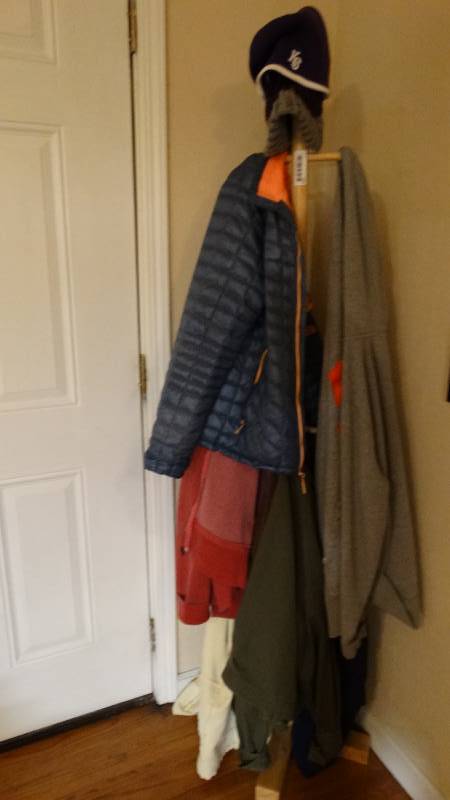 lot 720 image: Wood coat rackhall tree w jackets