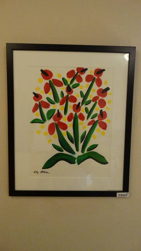 lot 728 image: Large framed Acrylic on paper- The Flowers Love To Prance Signed by artist