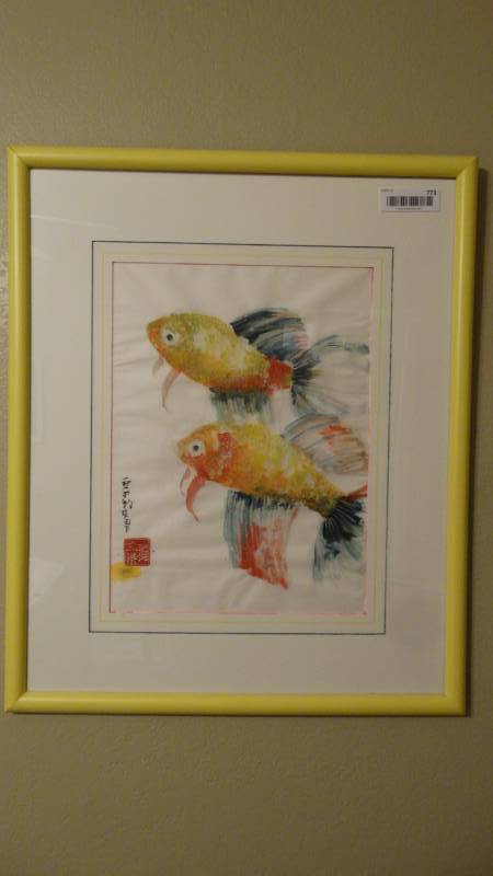lot 773 image: Framed Oriental fish painting- Signed by artist
