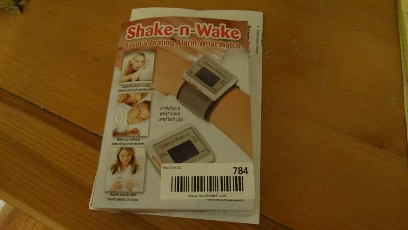 lot 784 image: Shake-N-Wake vibrating alarm wrist watch in box