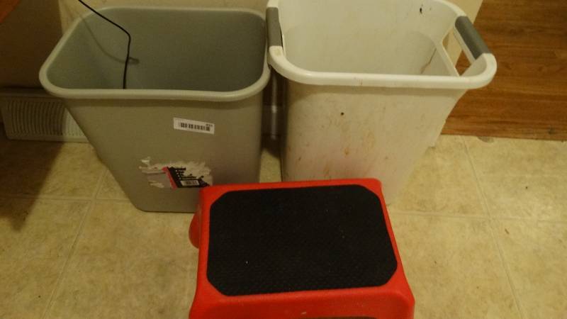 lot 855 image: 2 trash cans & step stool