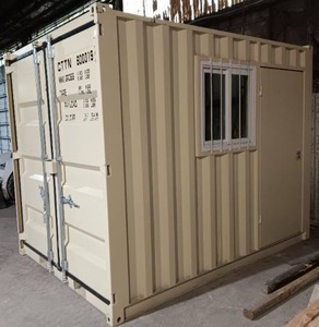 lot 1440 image: Unused 10ft 2in OfficeStorage Container - Single Walk Through Office Door - Double Back Doors - Lock Box - Window with Protective Bars - Fork Pockets For Easy Transport