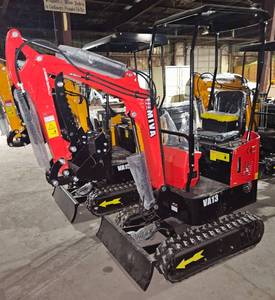 lot 1272 image: UNUSED MIVA VA13 1-TON MINI EXCAVATOR. 13.5HP ENGINE, 37 WIDE, 7 TRACKS, MECHANICAL THUMB, ELECTRIC KEY START, PUSH BLADE, JOYSTICK CONTROLS, AUX HYDRAULICS, 360 DEGREE ROTATE. WEIGHS 2200lbs. COMES WITH 16 BUCKET LIFT CAPACITY IS 900LBS