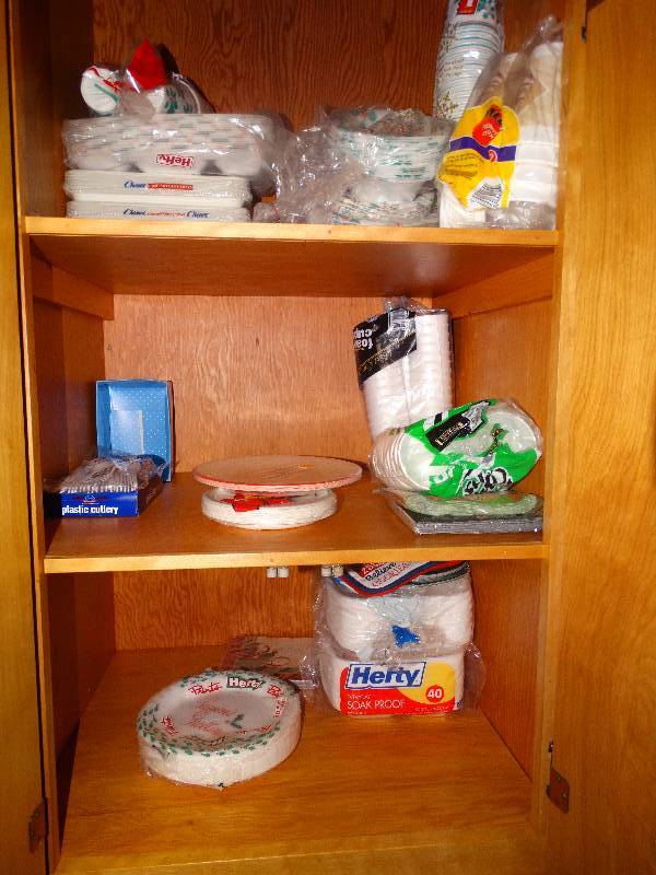 lot 2025 image: All Paper & Foamware in Hall Cabinet.