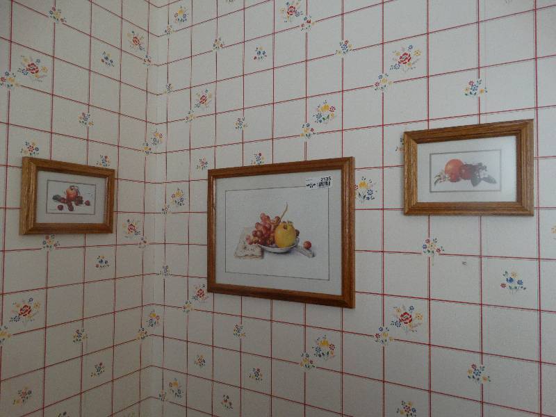 lot 2135 image: Old Metal Letter Holder & 4 pieces of Wall Art.