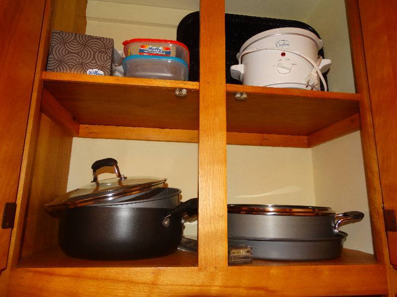 lot 2146 image: Cookware & misc. in top cabinet.
