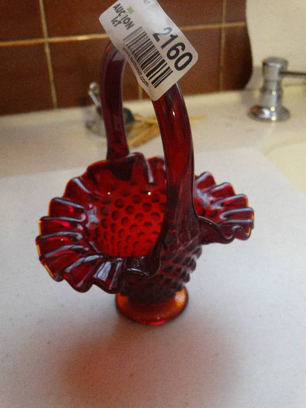 lot 2160 image: Fenton Ruby Red Amberina Hobnail Glass 6 Basket.