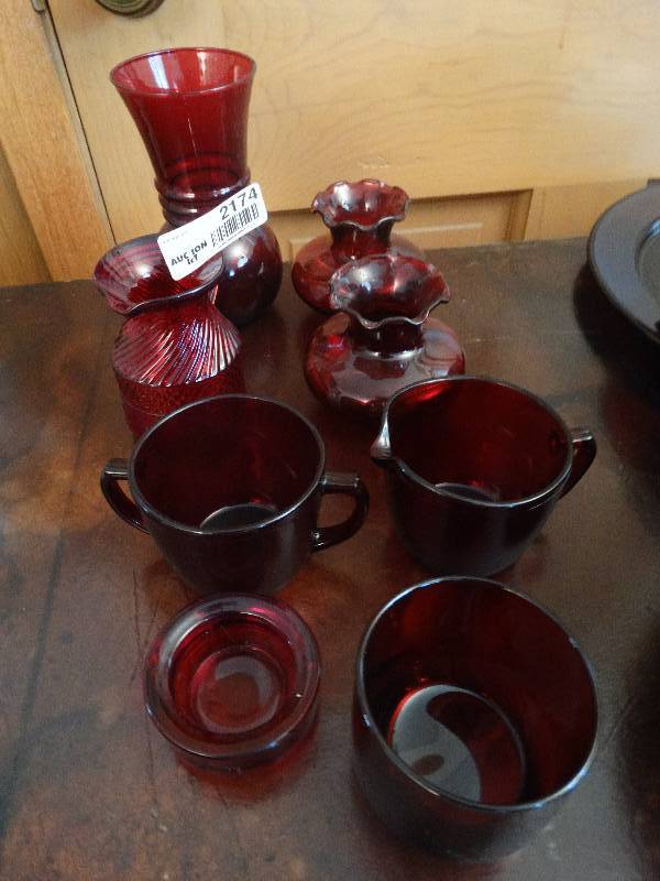 lot 2174 image: Lot of Ruby Glass. Glasses, Vases, etc.