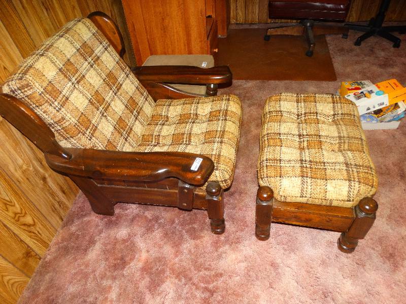lot 2223 image: Heavy Wood Chair wOttoman.