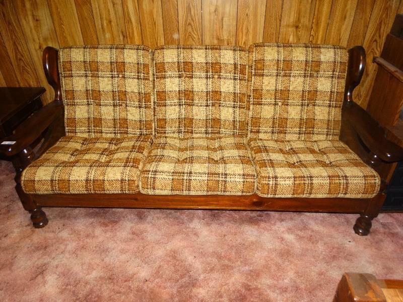 lot 2231 image: Heavy Wood Couch. Match Lot #2223 & #2230.