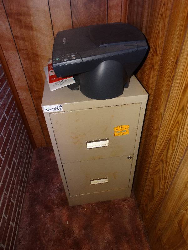 lot 2239 image: Lexmark Printer & 2 Drawer Metal File Cabinet.