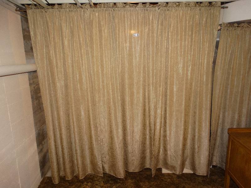 lot 2251 image: 5 Taupe Curtain Panels on Rods.