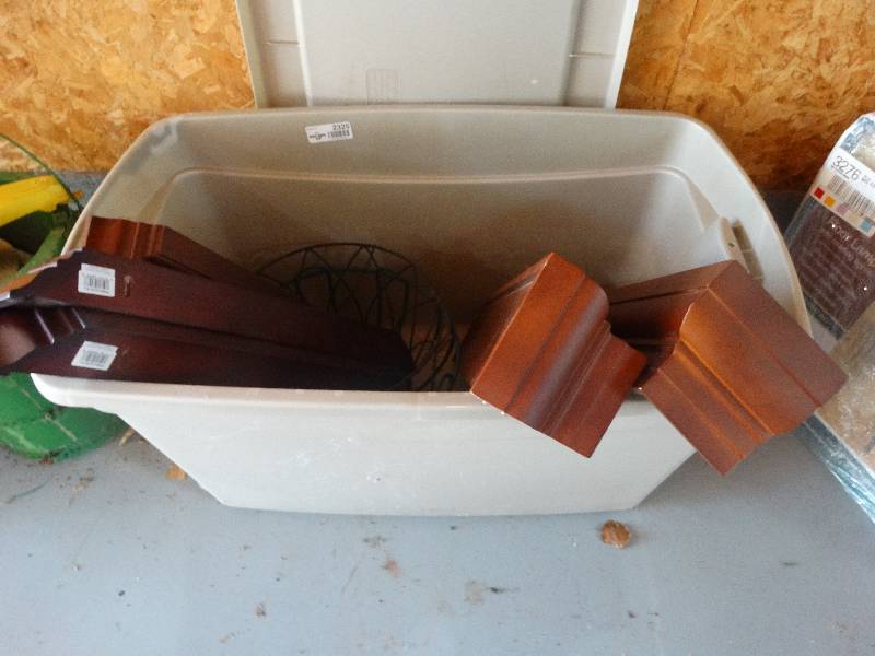 lot 2325 image: Tub wWood Wall Shelves & Planter Baskets.