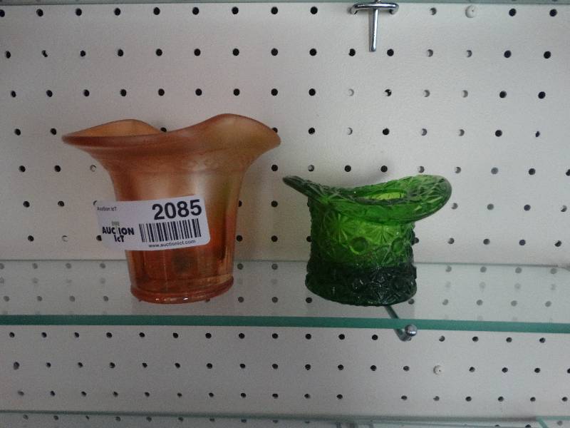 lot 2085 image: 2 Glass hat candle holders