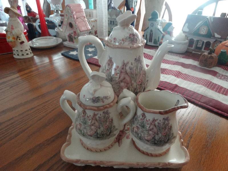 lot 2103 image: Easter treasure- bunny tea set.