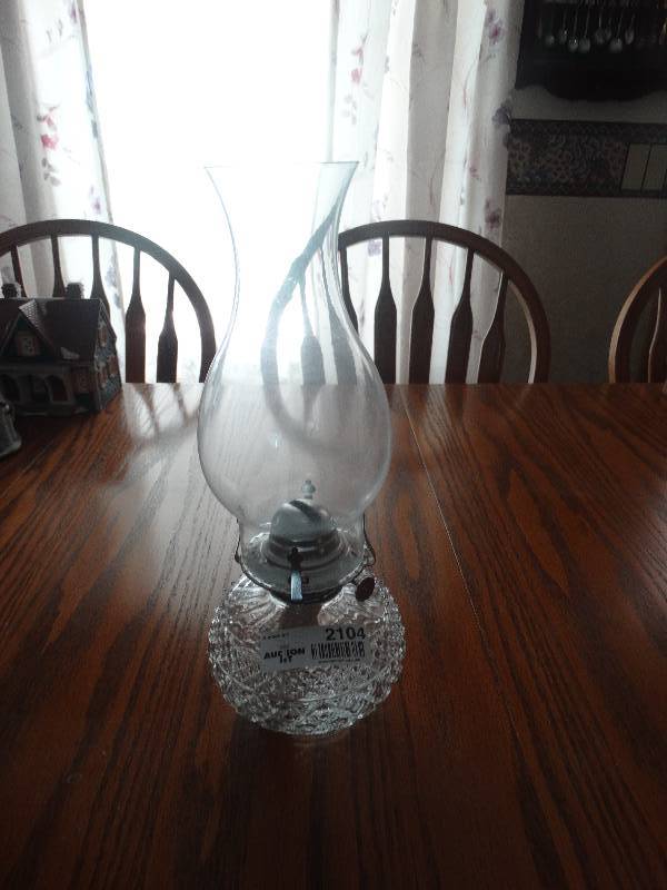 lot 2104 image: Pressed Glass Oil Lamp.