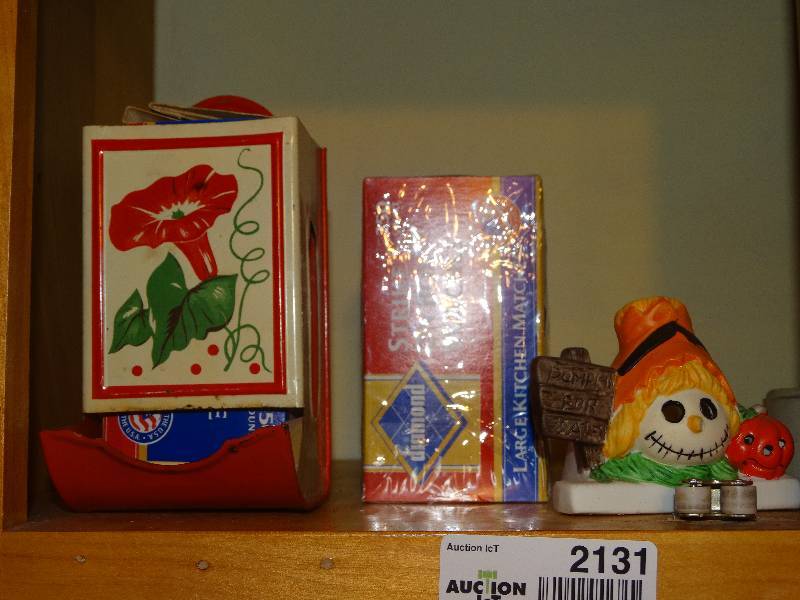 lot 2131 image: Old match box holder with matches, small scale.