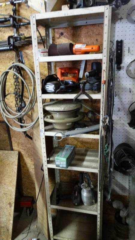 lot 3062 image: Craftsman drill and metal shelf.