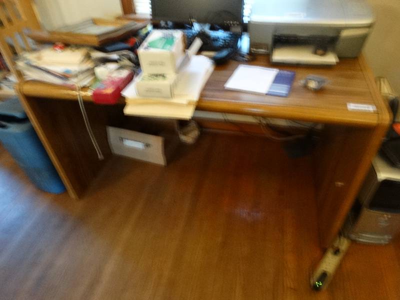 lot 554 image: Wood computer desk w contents