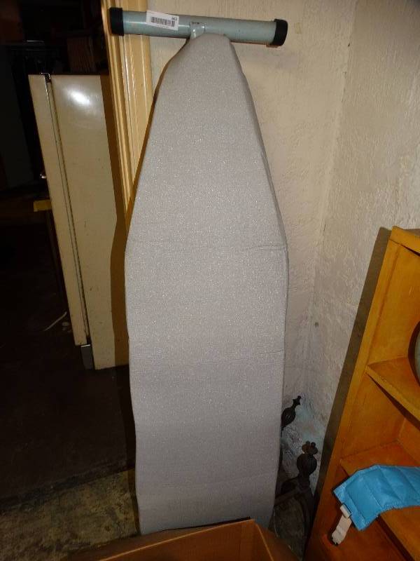 lot 663 image: Ironing board fireplace andirons & kitchenware