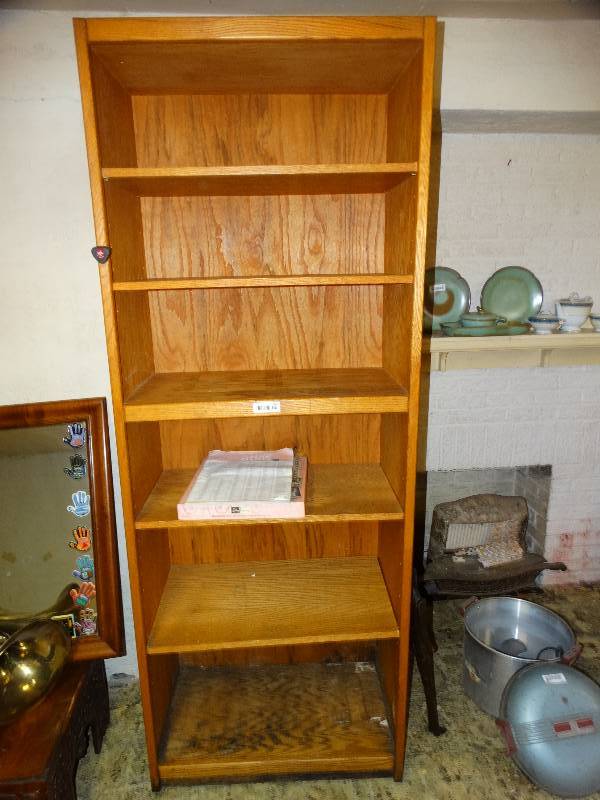 lot 674 image: Wood bookshelf wood man statue