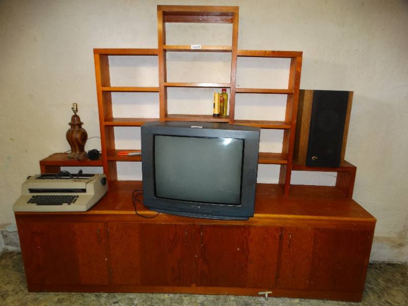 lot 678 image: Custom built wood cabinet w upper shelves