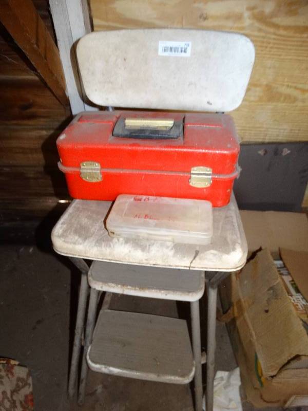 lot 701 image: Step stool chair combo & tackle box w contents