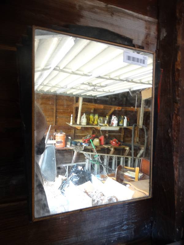 lot 721 image: Antique metal medicine cabinet & yard stake bird bath