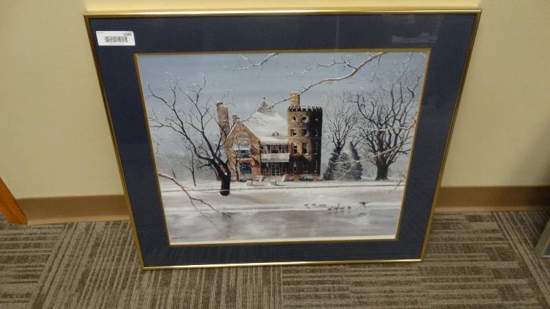 lot 1045 image: Framed Winter scene print Signed Durnil & numbered