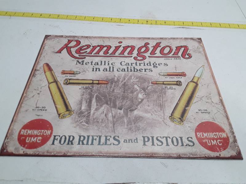 lot 31461 image: Tin Sign, 12 x 16 - Remington