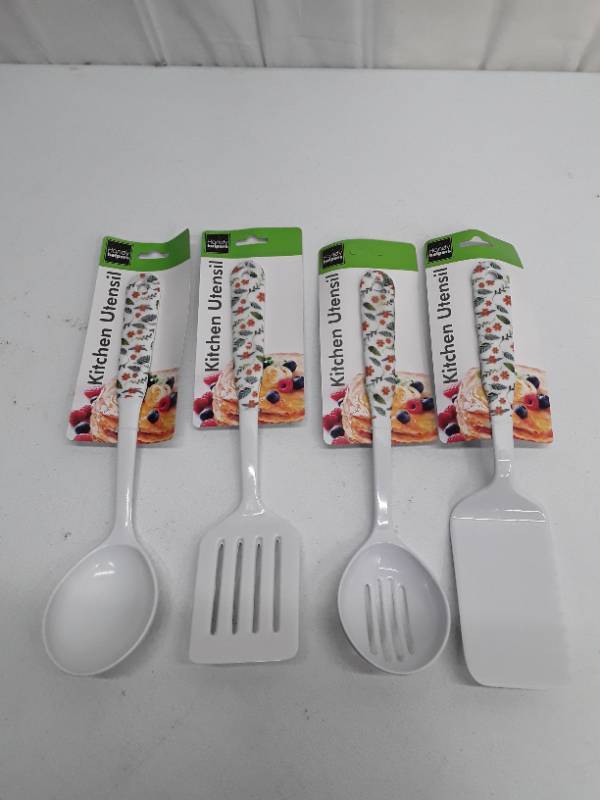 lot 56713 image: Handy Helpers 4 piece Melamine Kitchen Utensils - Floral Design