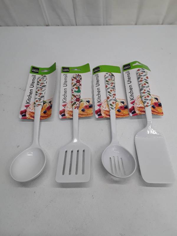 lot 28109 image: Handy Helpers 4 Piece Melamine Kitchen Utincils - Floral Design