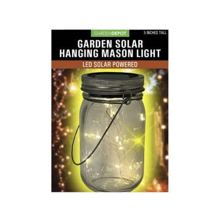 lot 28643 image: Hanging Glass Jar Filled with Solar Power Twinkle Lights