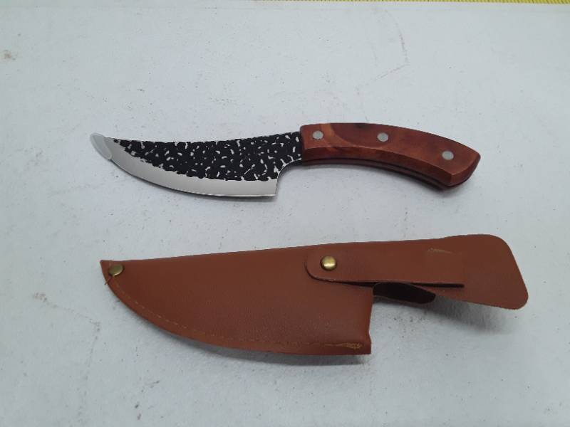 lot 28911 image: Boning Knife with Sheath and Solid Wood Handles