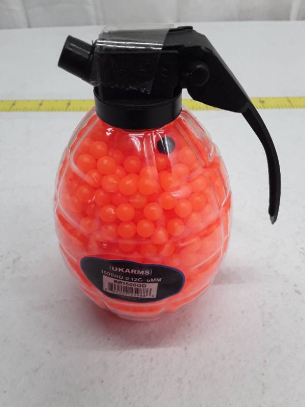 lot 29017 image: 1500 UK Arms .12g Airsoft BBs w Quickload Grenade Container - Pink