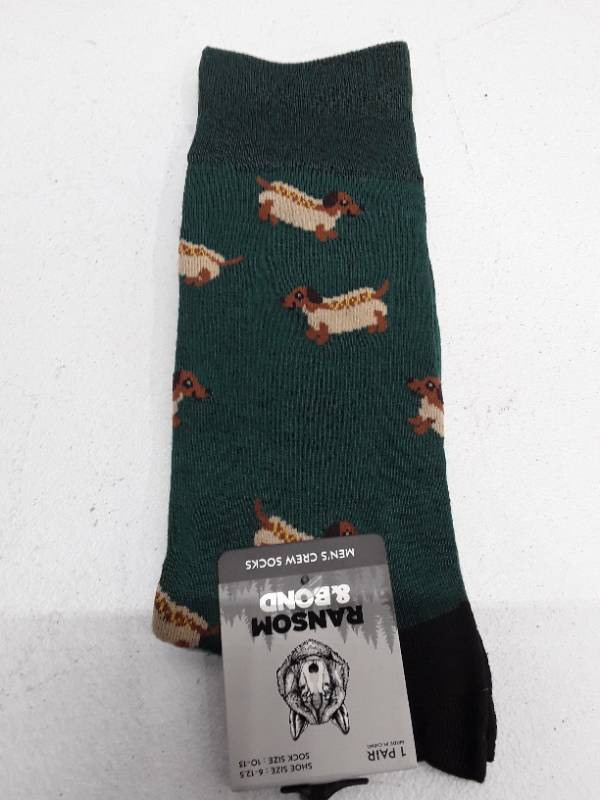 lot 29437 image: Ransom & Bond Mens Crew Socks - 1 Pair - Size 10-13 - Hotdog