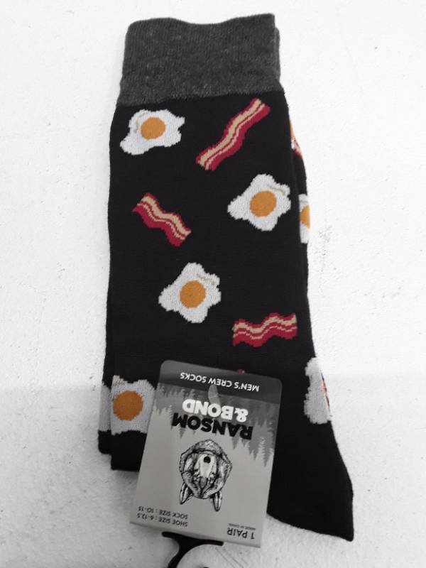 lot 29443 image: Ransom & Bond Mens Crew Socks - 1 Pair - Size 10-13 - Bacon & Eggs