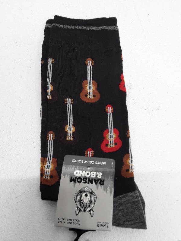 lot 29449 image: Ransom & Bond Mens Crew Socks - 1 Pair - Size 10-13 - Guitar