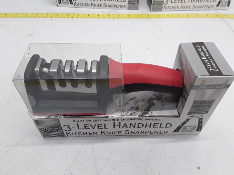 lot 29917 image: 3-Level Handheld Kitchen Knife Sharpener - Right or Left Handed