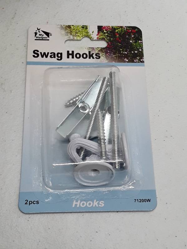 lot 30320 image: AA387 My Helper 2 Pack White Swag Hooks with Hardware