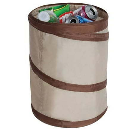 lot 30522 image: Smart Design Spiral Pop Up Trash Bin with Open Top - Easy to Clean Design - for Recyclables Garbage Paper Clutter Trash Bin - Home - 9.5 x 13 Inch - Beige with Dark Brown Trim