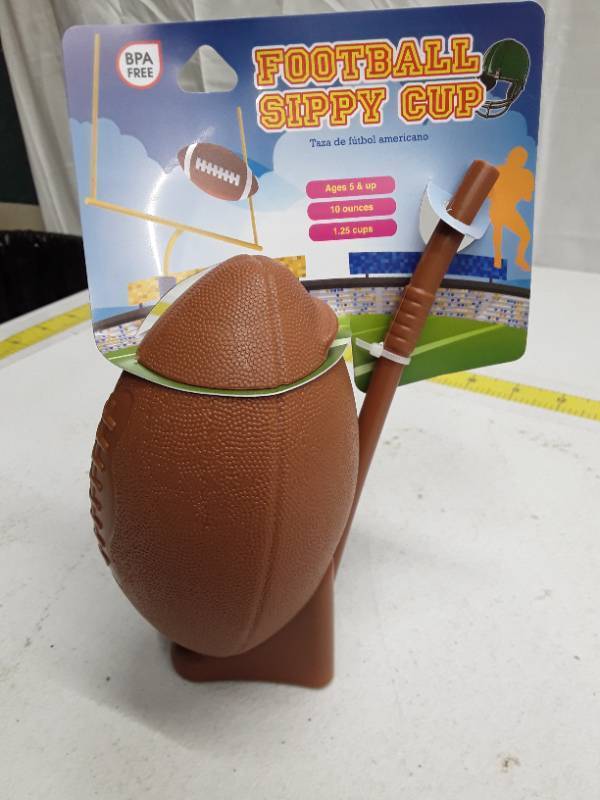 lot 30651 image: 10 oz BPA Free Football Sippy Cup - Brown