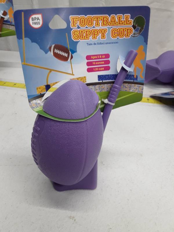 lot 30658 image: 10 oz BPA Free Football Sippy Cup - Purple