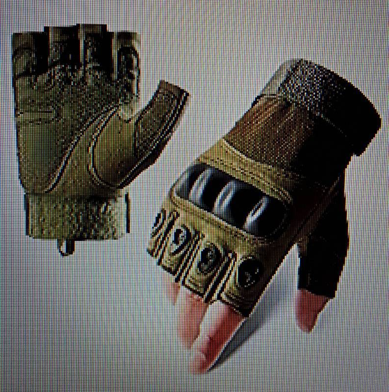 lot 31692 image: Half-Finger Gloves with Hard Carbon Knuckle - Breathable Nylon Fabric, Hook and Loop Fastener Closure - Green - Size L