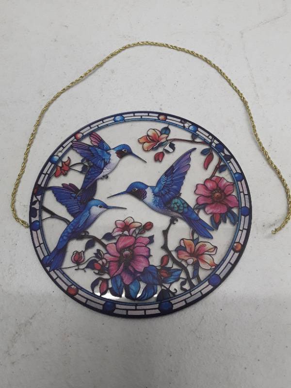 lot 31813 image: Stained Glass Style Hummingbird Suncatcher - 6 inch diameter