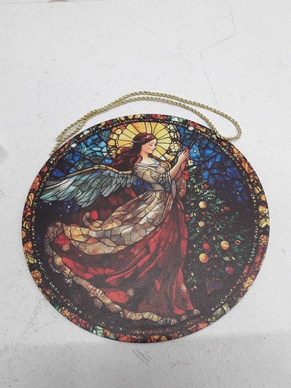 lot 31818 image: Stained Glass Style Angel Ornament - 8 inch diameter