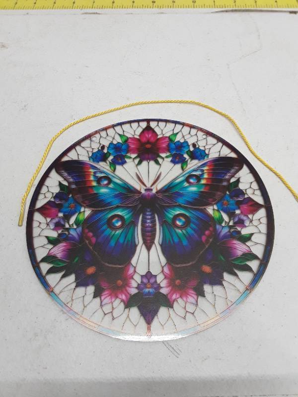 lot 31823 image: Stained Glass Style Butterfly Suncatcher - 8 inch diameter