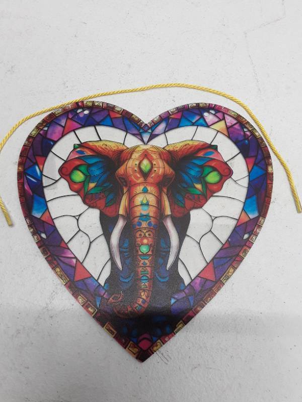 lot 31825 image: Stained Glass Style Elephant Heart Wall Hanging - 8 inch