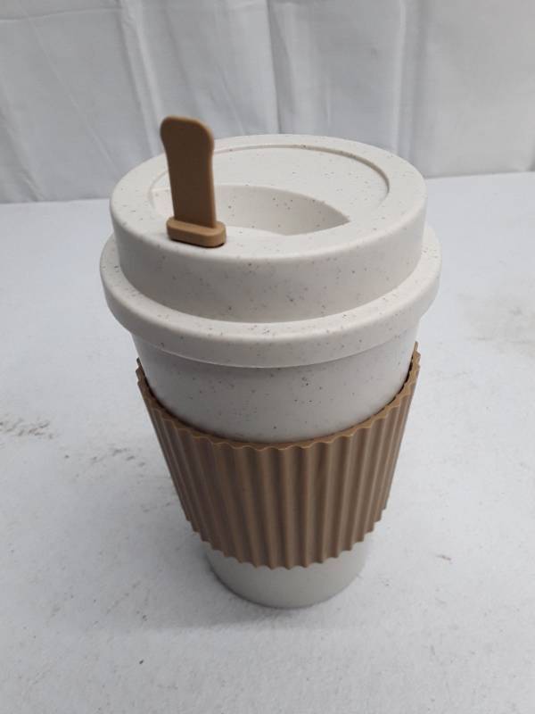 lot 57248 image: 1 Pack 16 oz Wheat Straw Reusable Coffee Cup with Lid and Sleeve, Travel Mug  Dishwasher Safe  BPA-Free
