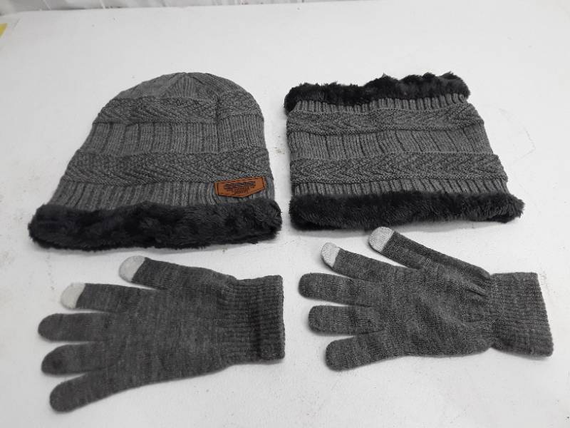 lot 57264 image: 3 piece package Sherpa Lined Beanie Neck Warmer Gloves Men Women